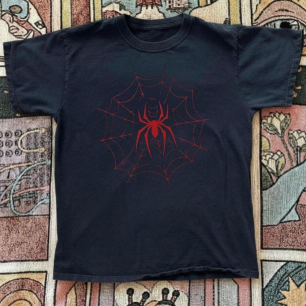 Black Cotton T Shirt Spider Cute Tee Size S